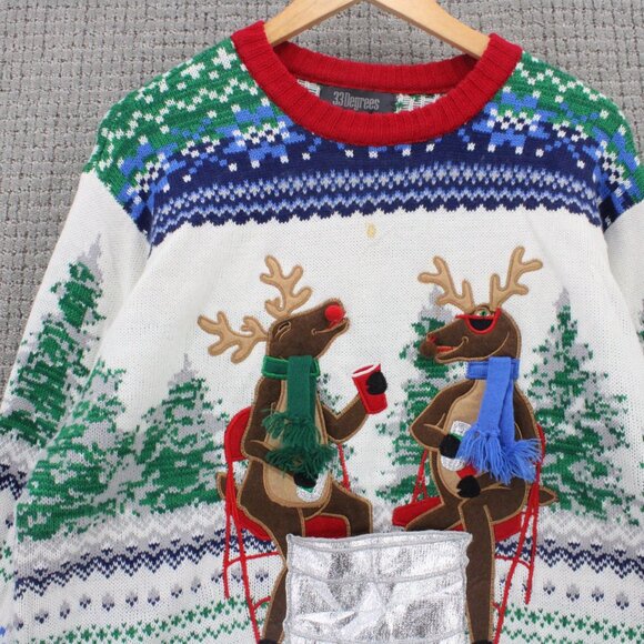 33 Degrees Christmas Sweater Mens XL Multicolor Knit Deers Drinking Embroidered - Picture 2 of 8